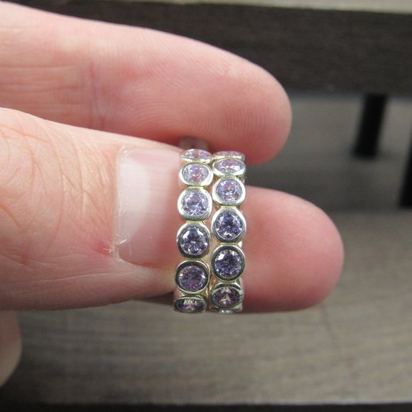 Sterling Silver Curved Half Hoop Clear Cubic Zirconia Earrings Vintage - Picture 2 of 8